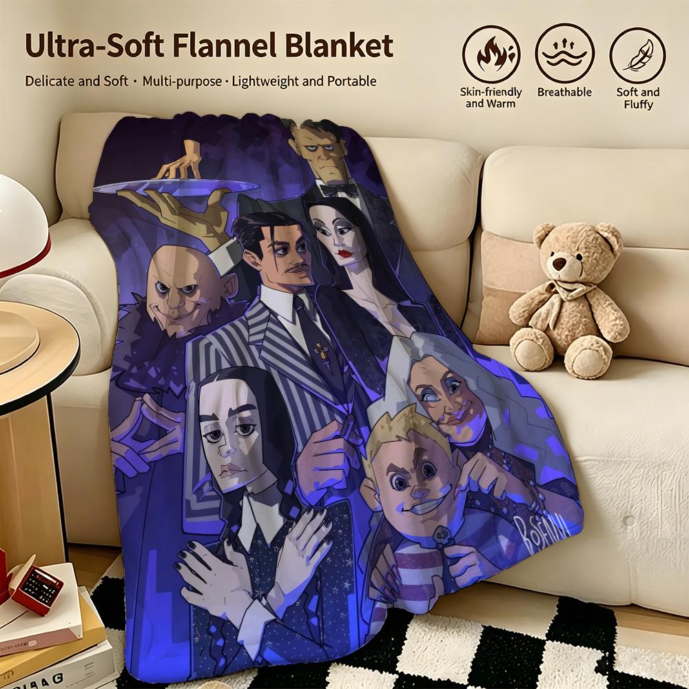 cartoon TThe Addams Familyy Throw Warm Soft Flannel Blanket Multiuse for Sofa Bed Camping Travel Nap