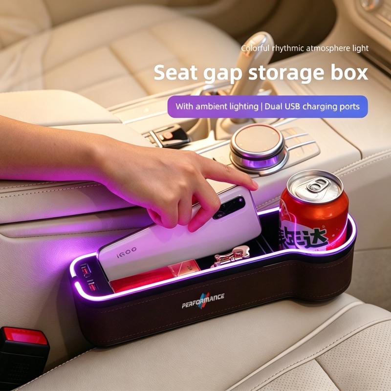 CXVA5 LED Light Car Seat Gap Storage Case Box For BMW M Performance G26 F11 F30 E90 E46 E60 E39 Car Interior Storage Pocket Cup Holder