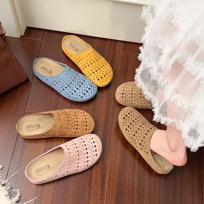 Мода 2025 Замшевые клоги для женщин Мюли Пробковая стелька Перфорированная женская обувь с поддержкой свода стопы Модные нескользящие уличные пляжные шлепанцы 26