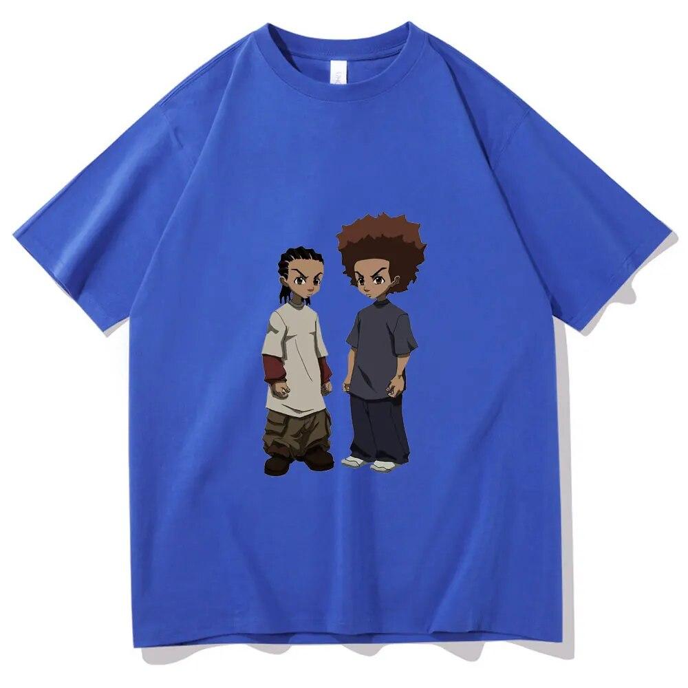 Футболка с принтом The Boondocks Huey and Riley, модные хлопковые футболки унисекс в стиле Харадзюку, негабаритная футболка унисекс в стиле рок, хип-хоп, футболка унисекс