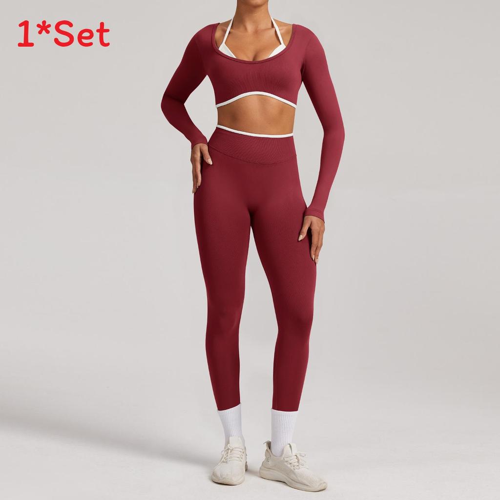 Seamless Yoga Set Long Sleeve Fitness Wear With Moisture Wicking For Women Outdoor Running