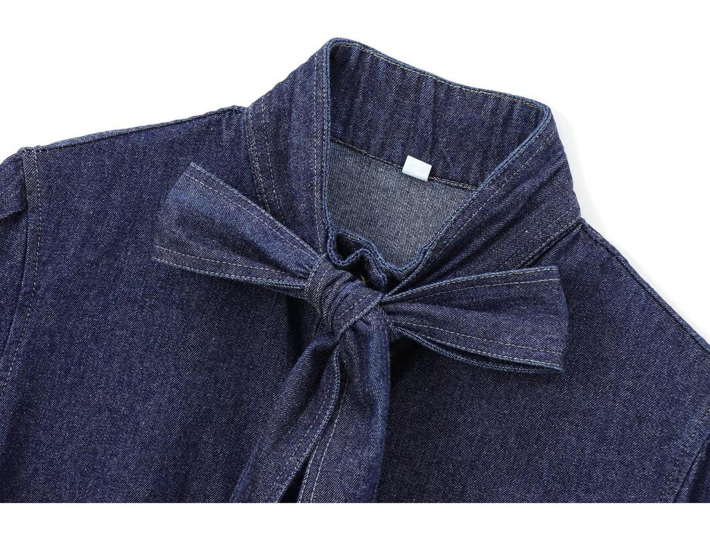 Модная женская джинсовая рубашка в европейском стиле 2025 года с завязкой-бабочкой