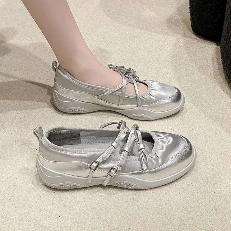 Туфли Мэри Джейн для женщин, кроссовки, модные повседневные туфли с бантом и пряжкой на ремне, женские балетки на платформе из мягкой кожи