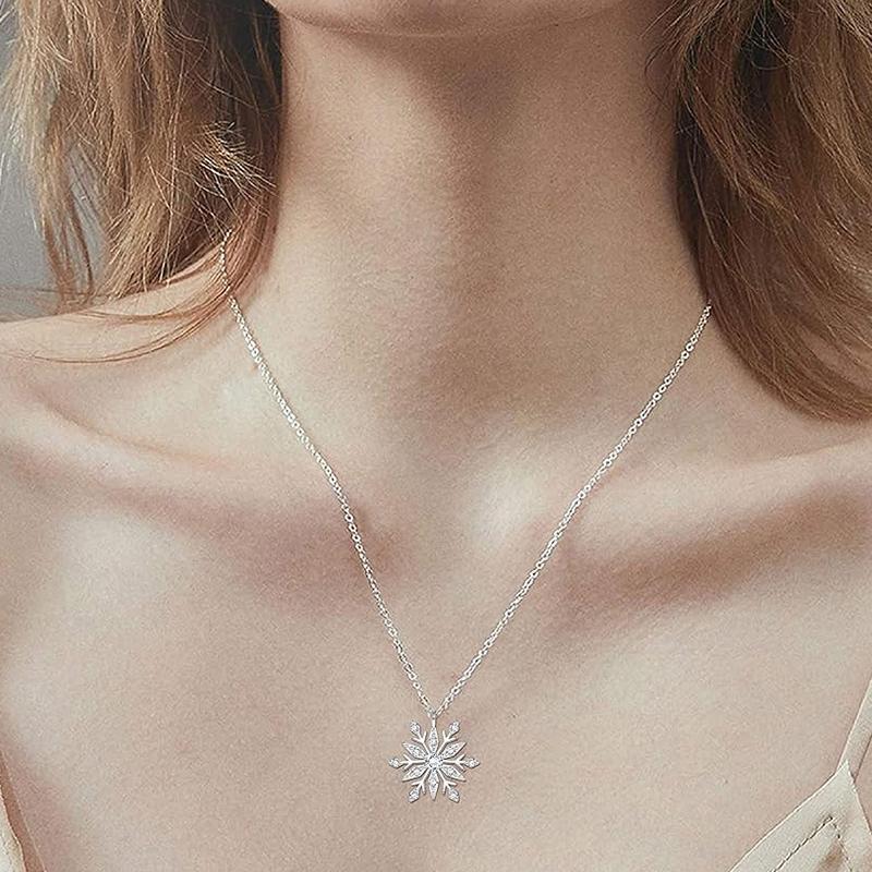 Huitan Simple Silver Color Snowflake Pendant Necklace for Women Versatile Party with Cubic Zirconia Elegant Christmas JewelryGood product