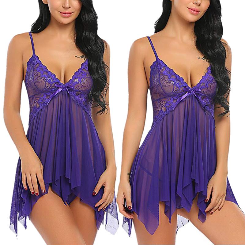 New Sling Lingerie for Women Deep-V Lace Babydoll Sleepwear Boudoir Outfits Plus Size