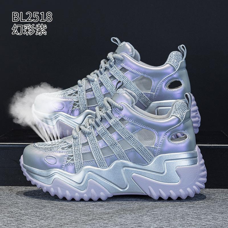Thick-soled hollow dad shoes women's new versatile fashion breathable rhinestone mesh casual sports shoes in the summer of 2026