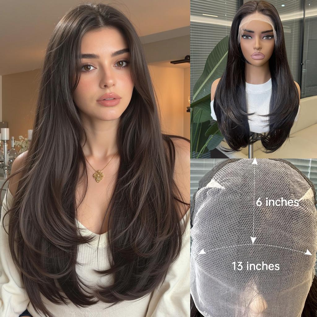 HAIRCUBE 13x6 Парик с кружевной передней частью для женщин Светло-русый Коричневый Слоистый До плеч Прямой Кружевной парик Естественная линия роста волос для ежедневного использования Вечеринки