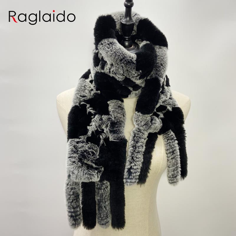 Шарф из натурального кроличьего меха, женские зимние теплые шали, модные клетчатые вязаные шарфы из натурального меха Bufanda, роскошный дизайнерский шарф