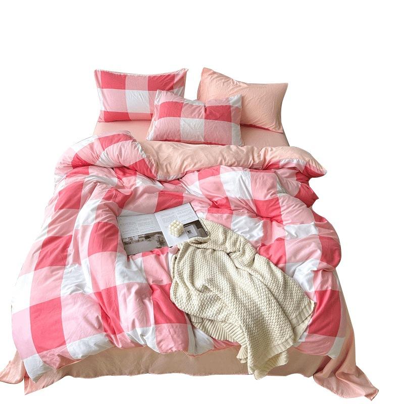 Зимняя двухсторонняя хлопковая кровать из четырех частей, однотонная простыня, пододеяльник, пододеяльник для студенческого общежития и средней школы