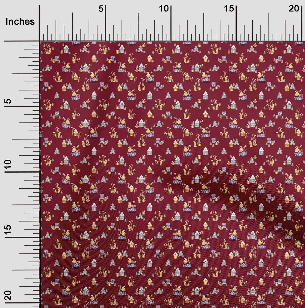 oneOone Cotton Flex Maroon Fabric Christmas Quilting Supplies Print Sewing Fabric By The Yard 40 Inch
