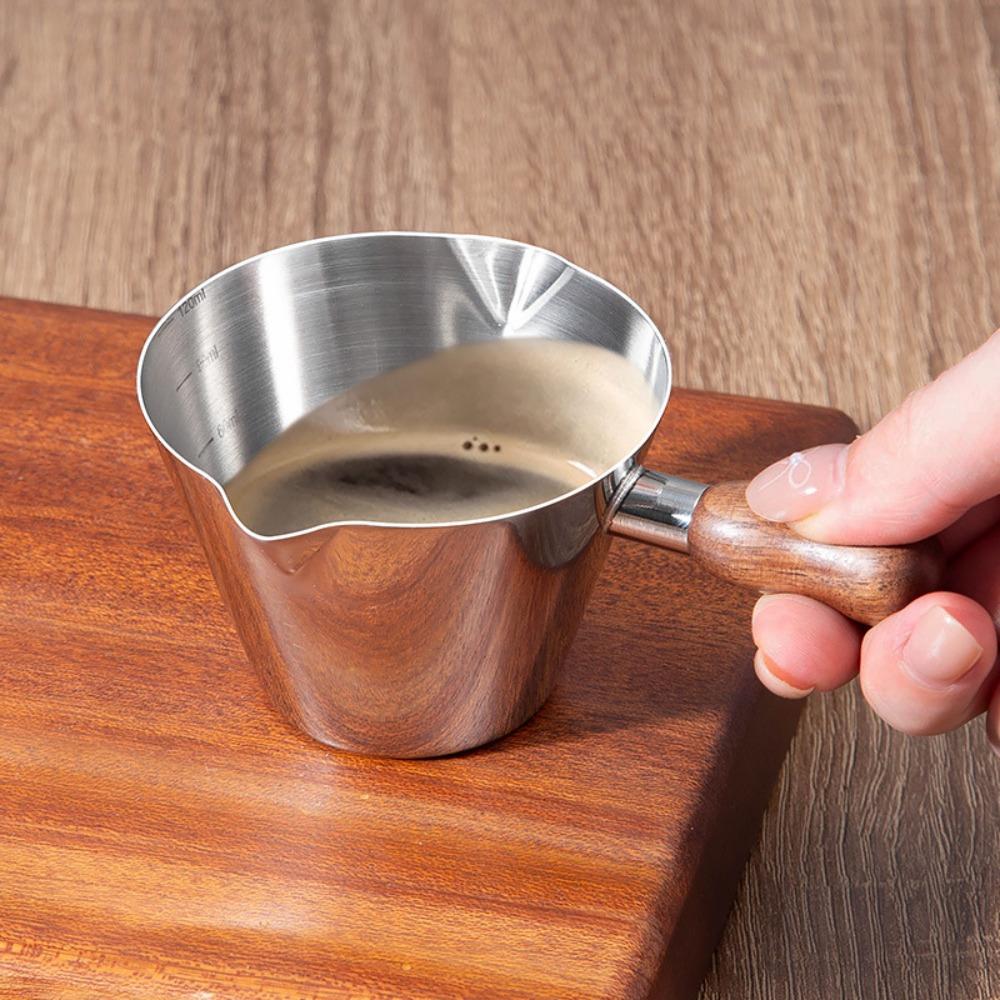 304 Stainless Steel Coffee Extraction Cup Walnut Handle Coffee Pouring Cup Dosing Cup Restaurant