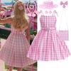Розовый клетчатый костюм принцессы из фильма с бантом для девочек, детский костюм, детские праздничные платья для ролевых игр, платье на день рождения для девочек