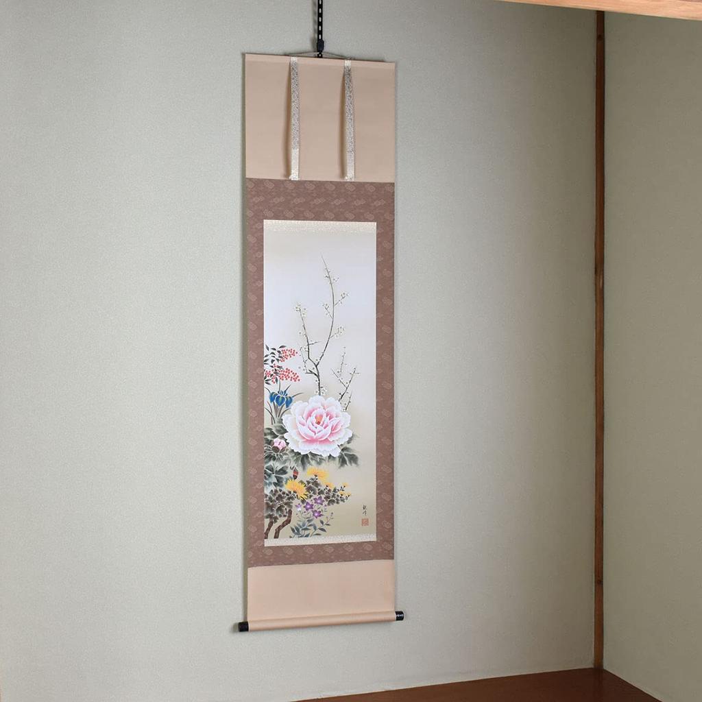 Галерея Hare no Machi, подвесной свиток Four Seasons Yamamura Kanpo, круглый год, цветы, Shakuzo, 44,5×164 см