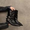 Осенне-зимние женские ботильоны, модные элегантные туфли с пряжкой на поясе и острым носком, на низком каблуке, узкие короткие ботильоны