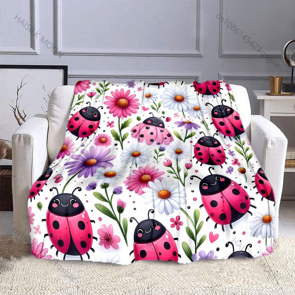 Ladybug and daisy Pattern Blanket Warm Soft Fluffy Kids and Adult Sofa Bed Throw Blanket Suitable Home Outdoor Travel Camping