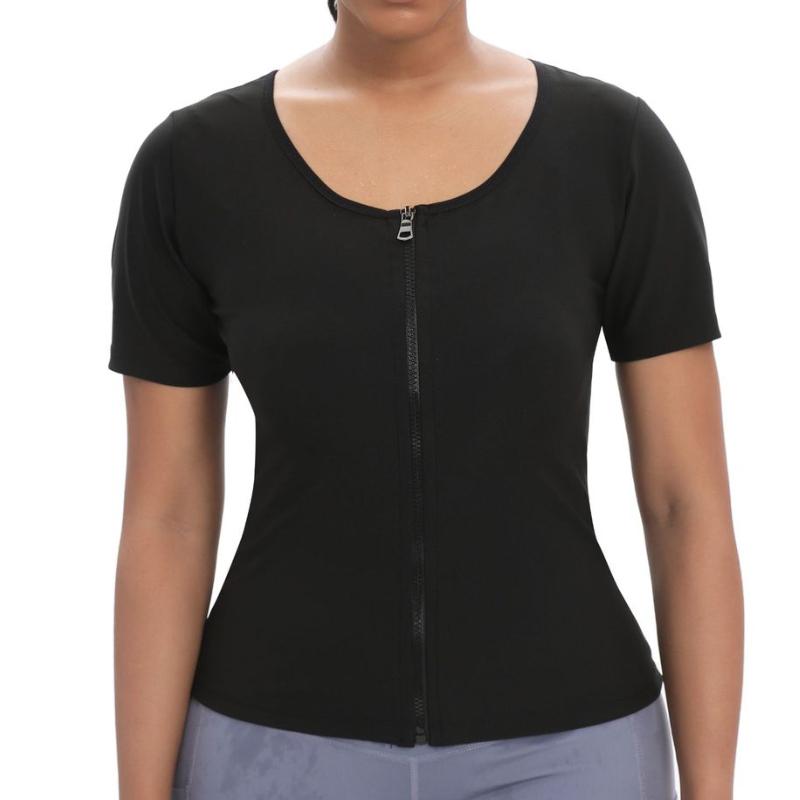 Женский костюм для сауны, толстовка с короткими рукавами, тренировочная куртка на молнии, талия, формирователь тела, сжигание жира, корректирующее белье для бега, спортивные топы