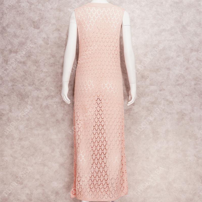 2022 Sexy See Through Sleeveless Bikini Cover-ups Pink Hollow Out Mesh Dress Women Summer Beach Wear Swim Suit Cover Up