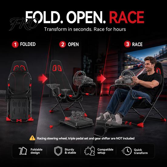 Quick Assembly Racing Cockpit Foldable Simulator Cockpit, Seat with Steering Wheel Mount, Sim Supports All Wheels & Pedals, for Real Living