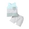 Baby Boys 2PCS Pants Suit, Sleeveless Patchwork Crew Tank Tees + White Straps Short Pants, Toddler Boys Casual Outfit