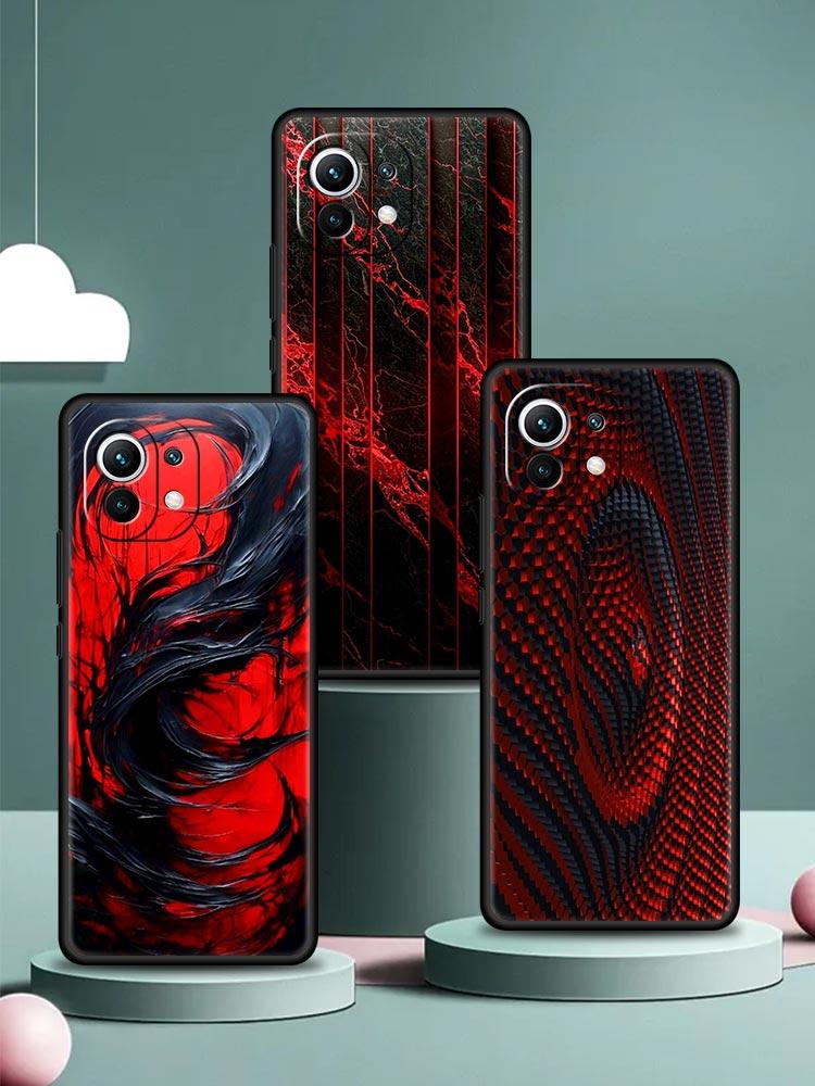 Black Red Ripple Art Phone Case Cover for Xiaomi Mi 17 15 14 13 12 11 Ultra 15T 14T 13T 12T 11T Pro Lite 5G Soft TPU Shell Funda