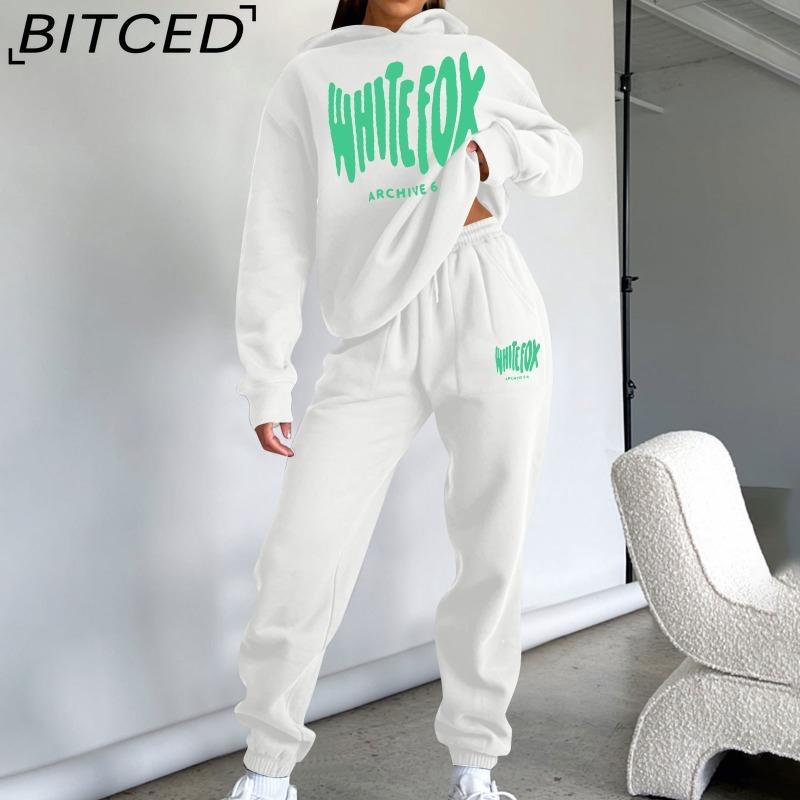 BITCED Женский комплект толстовки на весну/осень/зиму, модная спортивная толстовка с капюшоном и длинными рукавами, с печатью из пеноматериала