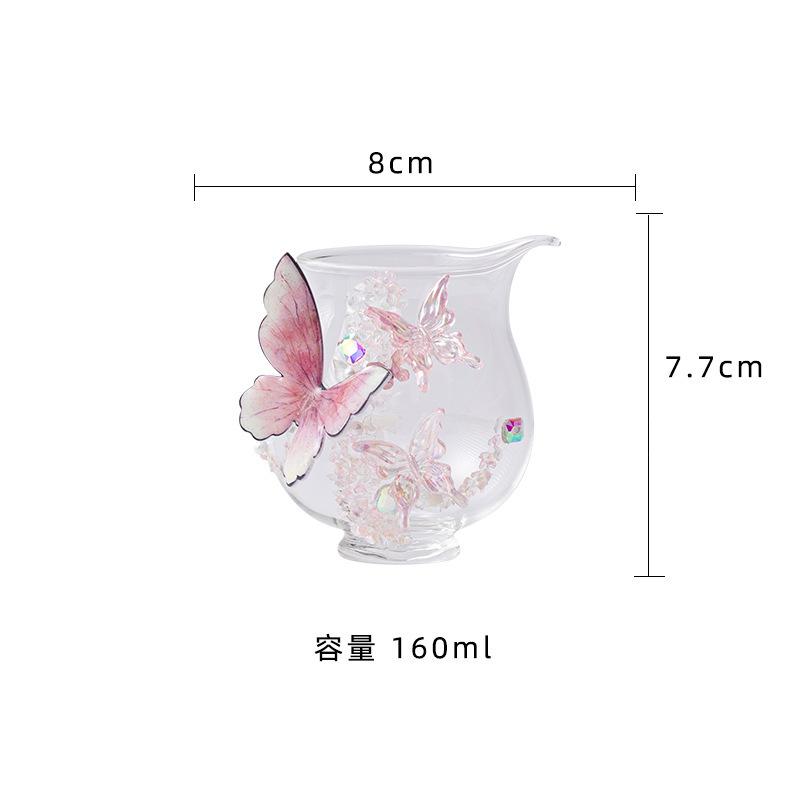 160ml Pure Handmade Glass Butterfly Tea Pitcher Pour Tea Cha Hai Dispenser Justice Cup Dahongpao Fair Mug Teaware Supplies Craft
