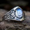 Vintage-Inspired Celtic Knot Silvery Ring with Iridescent Blue Stone - Durable 201 Stainless Steel, Perfect for Weddings, Engagements, and Special Occ