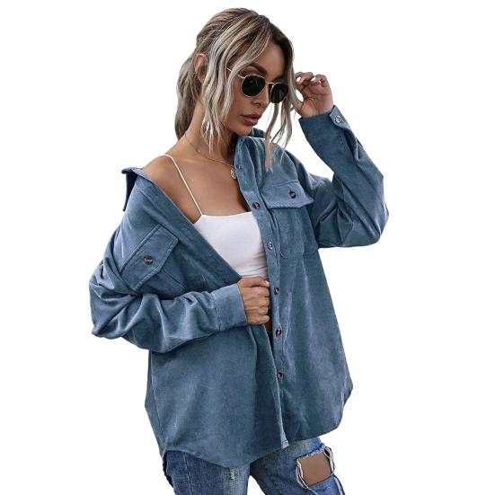 Пальто весна-осень с нагрудными карманами, отложным воротником на пуговицах, однотонная вельветовая куртка, свободная повседневная верхняя одежда для путешествий и работы