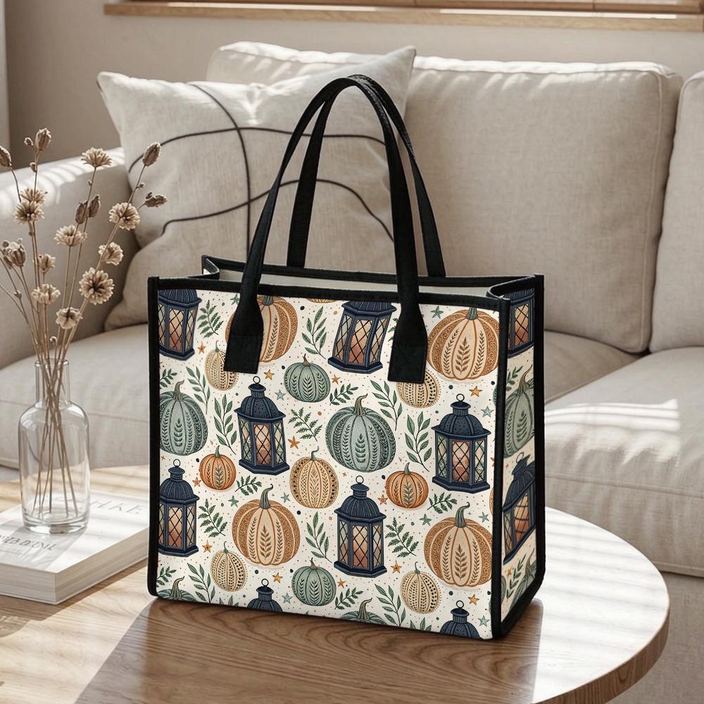 Повседневная сумка-тоут с осенним принтом тыквы, большая вместимость, ежедневная сумка для покупок на открытом воздухе