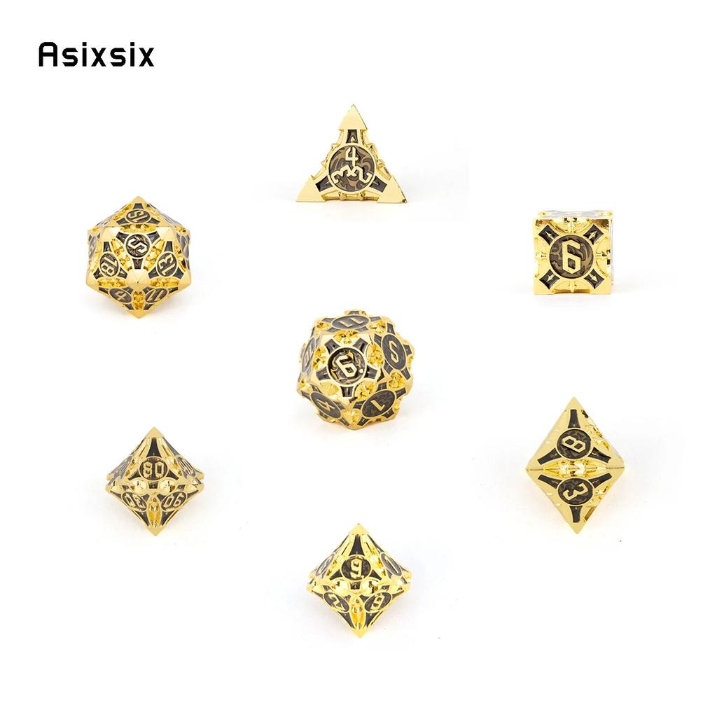 7 шт. желтый, черный металлический кубик, набор твердых металлических многогранных кубиков, подходящий для ролевой ролевой игры, настольной игры, карточной игры