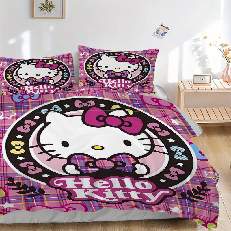3 шт. Набор чехлов с принтом Hello Kitty, Звезды, Банты и Клетчатые узоры, Ультрамягкое, Дышащее и Удобное постельное белье со стильным дизайном для спальни a