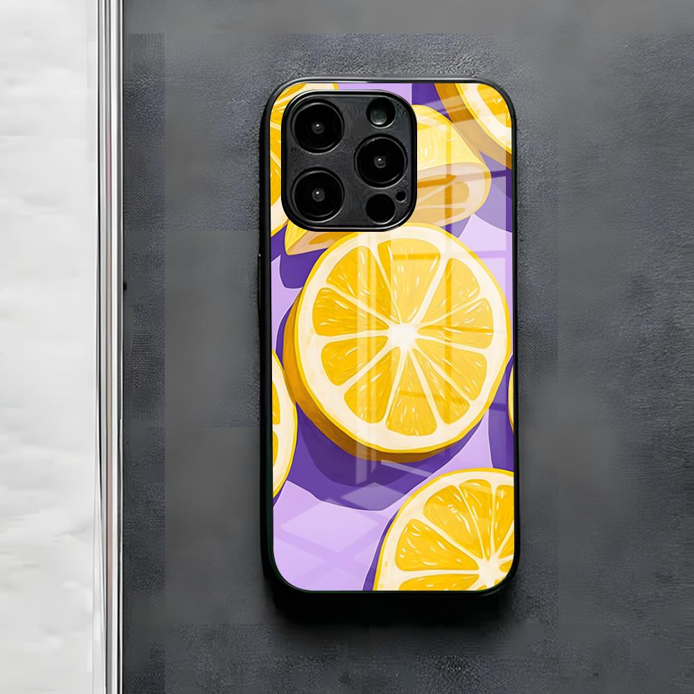 Фруктовый чехол-лимон для iPhone 17 Air 16 E Pro Max 15 14 13 Mini 12 Pro 11 Max Plus Черная стеклянная крышка