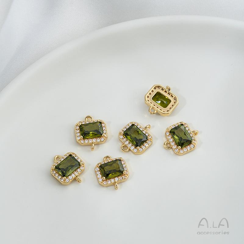 Позолоченное золото 14 карат, изумрудно-оливковый циркон, геометрические двойные серьги-кольца, ювелирный аксессуар