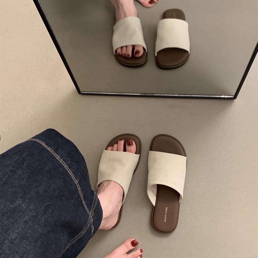 Льняные тапочки женские летние новые женские корейские сандалии ретро повседневные фея отпуск плоские пляжные туфли