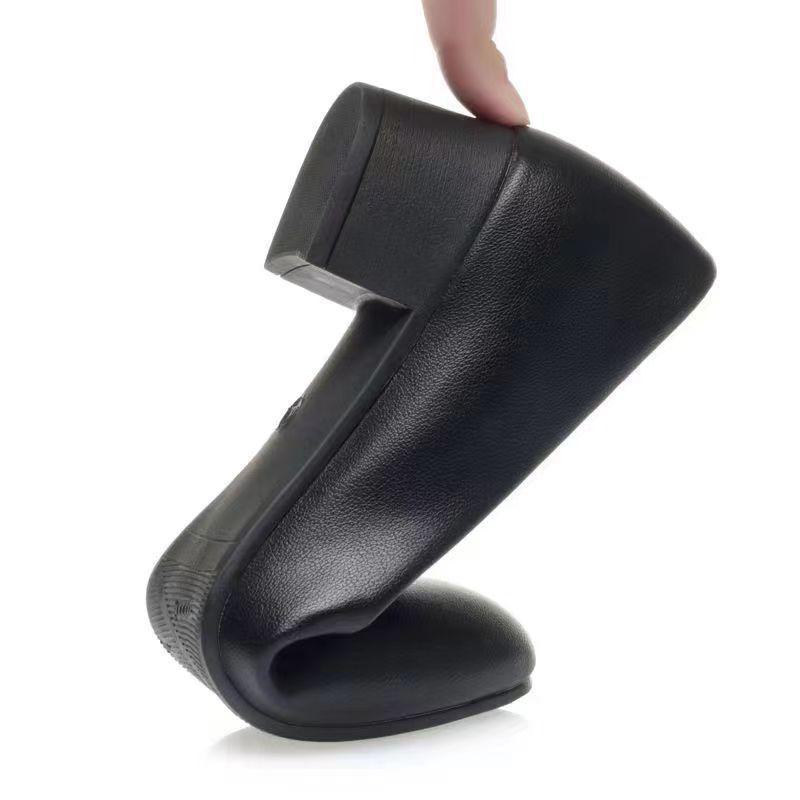 Женские черные кожаные рабочие туфли, удобный толстый каблук, мягкая кожа, подходят для любого сезона, доступны большие размеры.