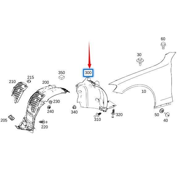 Подкрылок передней арки для Mercedes-Benz C-Class W205 (2056900230, 2056900330)