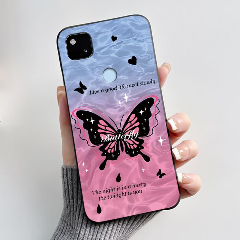 Чехол для Google Pixel 4A 4 A 4G Черный Чехол для Телефона Эстетичный Милый Кошка Мультяшный Тонкий Мягкий ТПУ Силиконовый Задняя Крышка Для Pixel4A Чехол