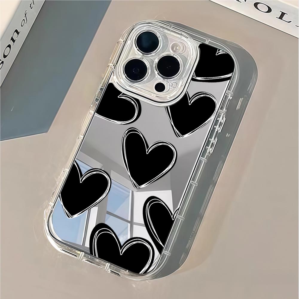 Чехол для телефона iPhone 17 16 15 14 13 12 11 Pro Max XS X XR 7 8 Plus Зеркало для макияжа Ударопрочный Мягкий Популярный Милый Любовь Сердце Чехол