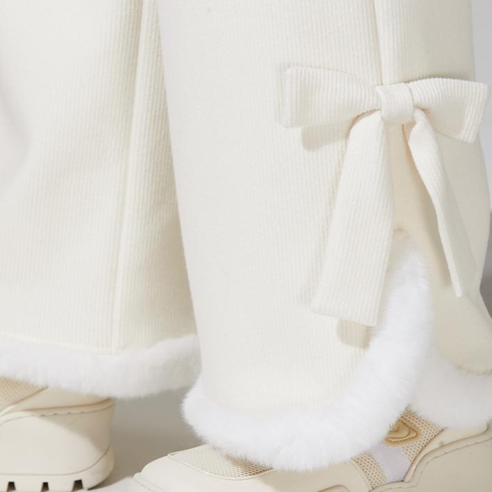 Японские повседневные брюки в стиле Лолита в стиле кавайи для женщин, теплые плюшевые брюки в корейском стиле, женские свободные брюки с милым бантом, широкие брюки для зимы