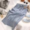 Elegant Classic Woman Female High-waisted Side Open Fork Thin Medium-length Package Hip Summer Versatile Comfortable Fashion Denim Bustier Skirt