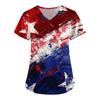 Women's Fashion V-neck Short-sleeved Work Dress With Pockets Independence Day Printed Top Carer Suit