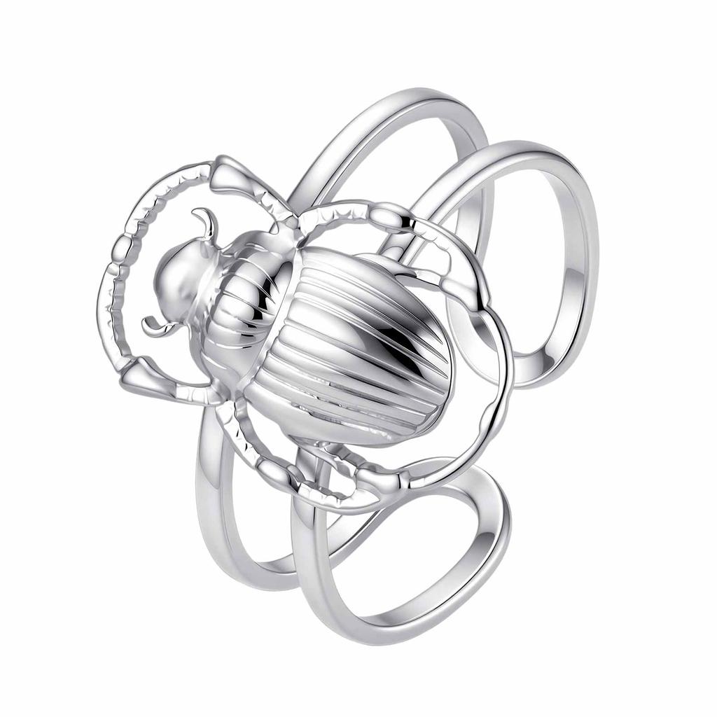 Creative Unique Design Beetle Open Ring for Men, Stainless Steel Silver Color Insect Ring, Punk Fashion Finger Jewelry Gift