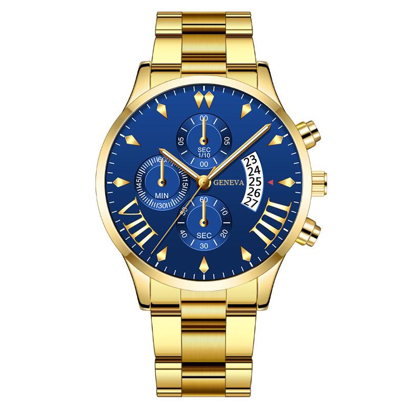 Модные мужские часы с тремя глазами и календарем Мужские часы со стальным ремешком Кварцевые часы