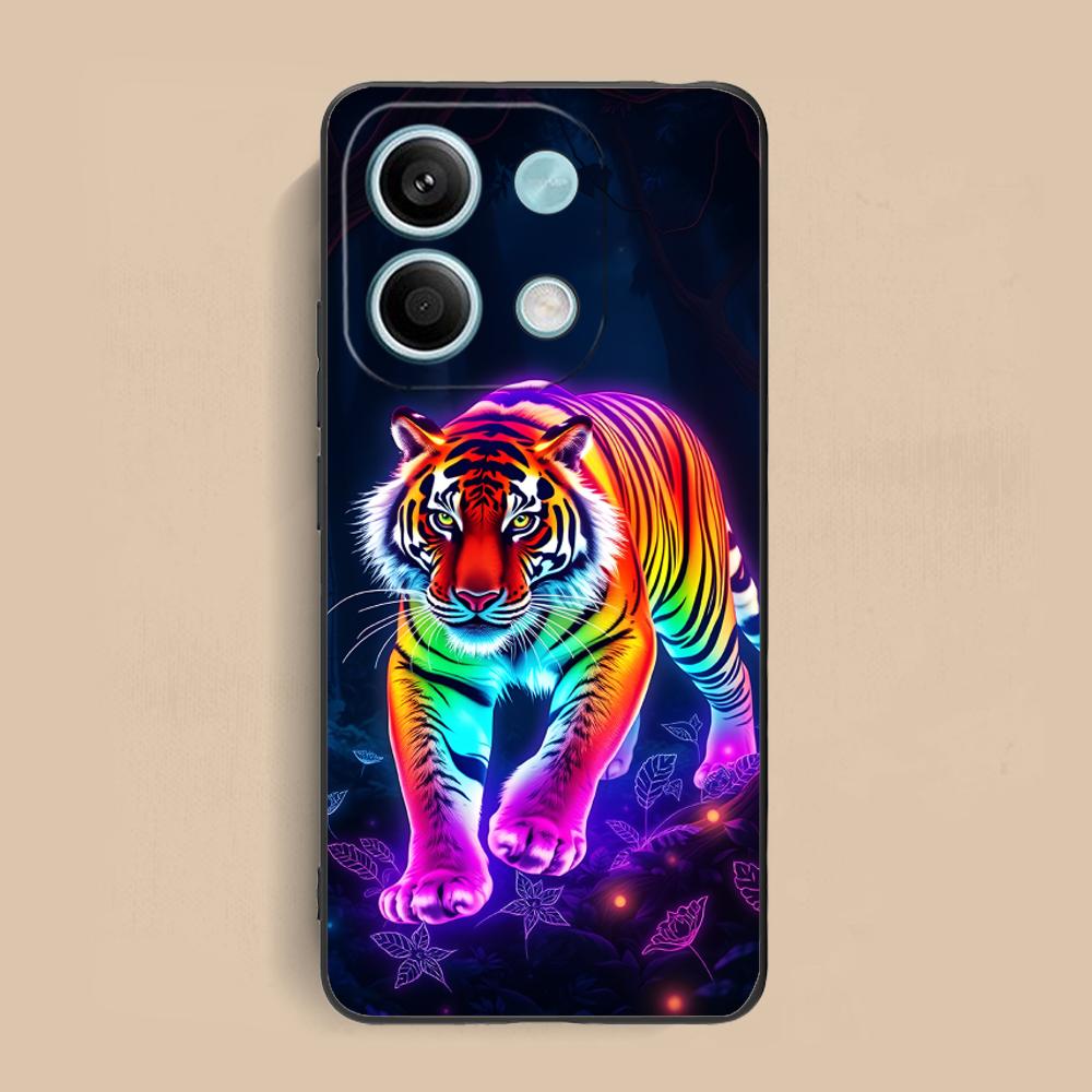 Неоновый чехол для мобильного телефона с тигром для Xiaomi Redmi Note 14 13 12 11 S Pro Plus 4G 5G Цветной чехол с принтом Красивый чехол Роскошный