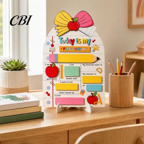 Cute School Decoration Personalized First Day of Wooden Sign, Reusable Erasable Back to Kids Height Age Chart Board, Classroom Decor, Keepsake Memory