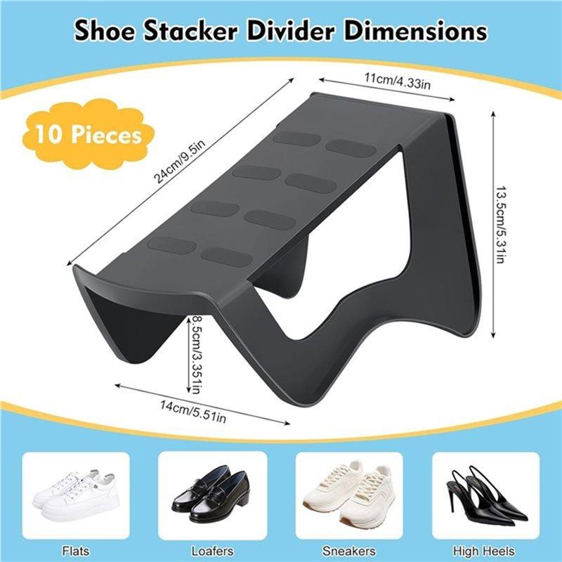 J1UL1N Pack Of 10 Shoe Stackers, Space-Saving,Double Layer Shoe Sorter For Cupboard And Shoe Cabinet,Non-Slip Plastic Shoe Rack