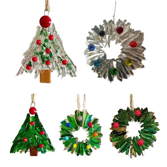 Стеклянное Рождественское украшение Красное Зеленое Серебристое Венок/Дерево Подвесное украшение для Праздничного Домашнего Вечернего Декора