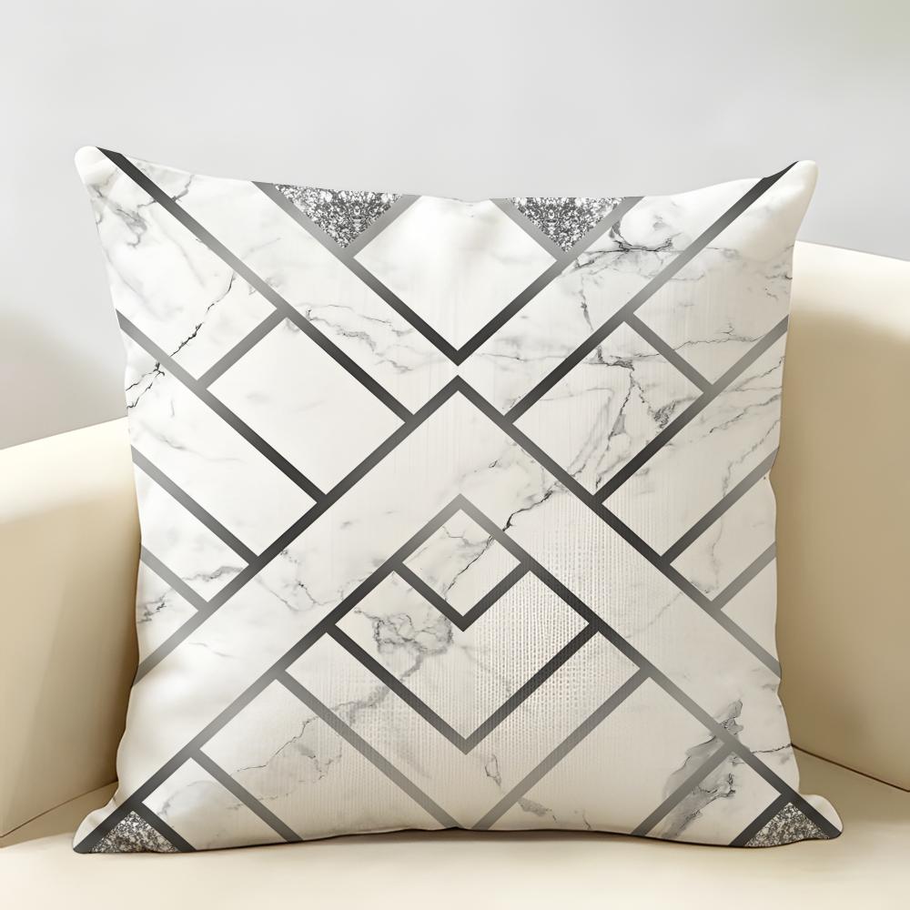 Marble Geometric Patterns Cushion Cover Natural Linen Organic Fabric Double-Sided Printing Breathable Perfect For Home Decor