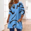 3/4 Sleeve Pocket Tops For Women T-Shirt Casual Print Mid-length Tops T Shirt Round Neck Pullover  Blouse