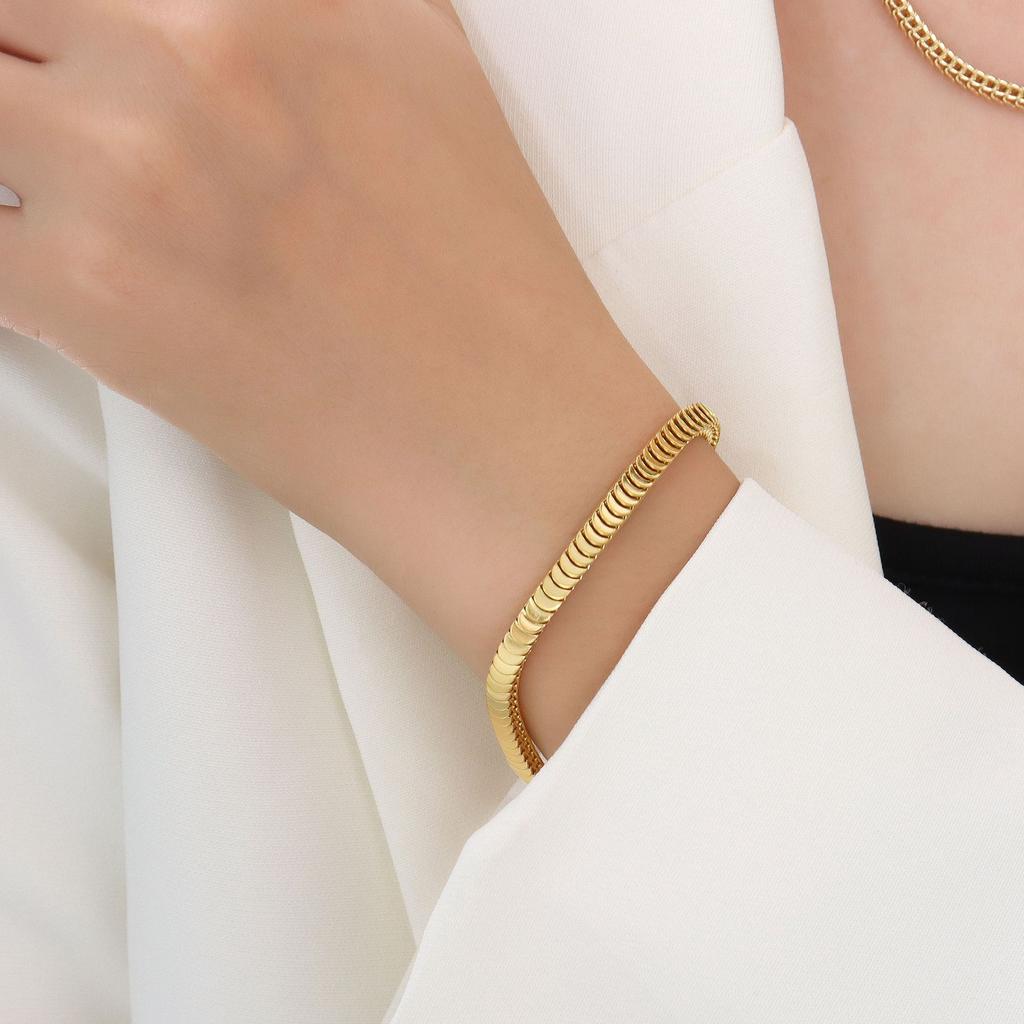 Sparkling Titanium Steel Plated with 18K Gold Fish Scales Mesh Simple Temperament More Than Every Year Gypsy Star Bracelet Women